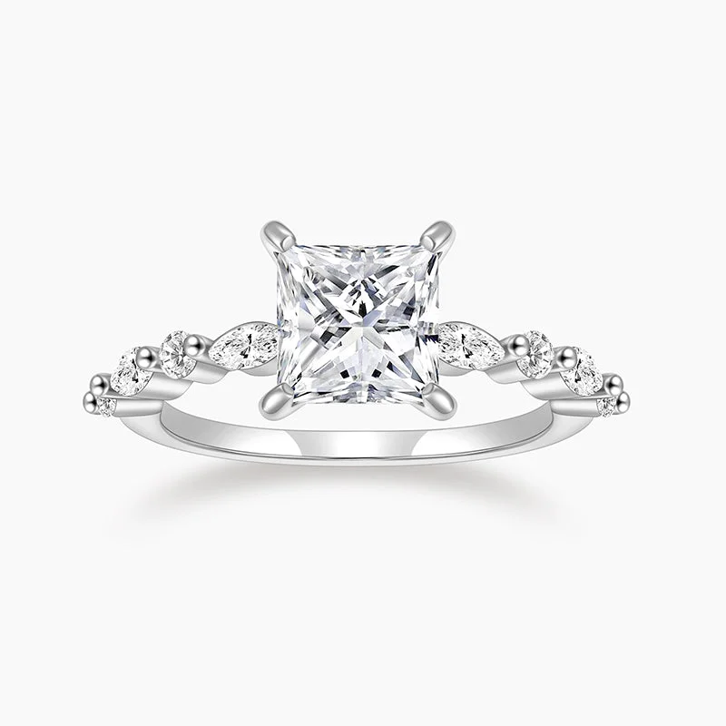 Women’s gemstone wedding ring-Sterling Silver Cushion CZ Solitaire Ring