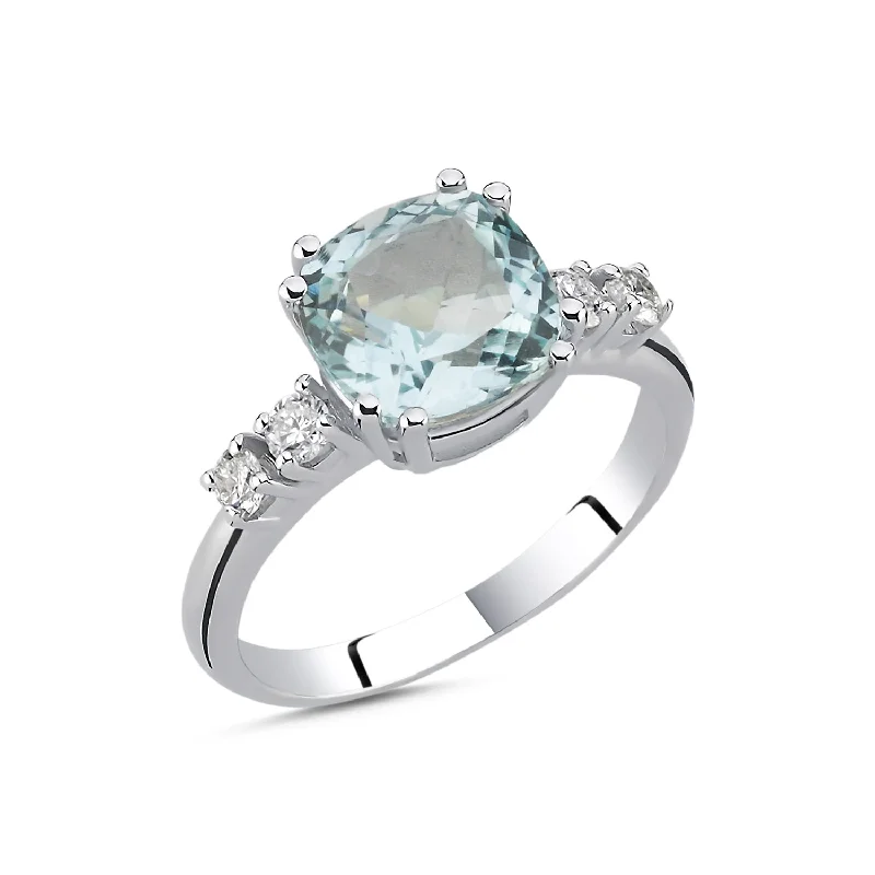 Women’s luxury diamond engagement ring-Aquamarine Gold Ring