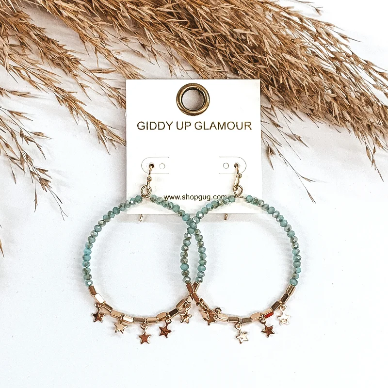 Women’s trendy earrings-Circle Drop Beaded Earrings with Mini Gold Stars in Turquoise