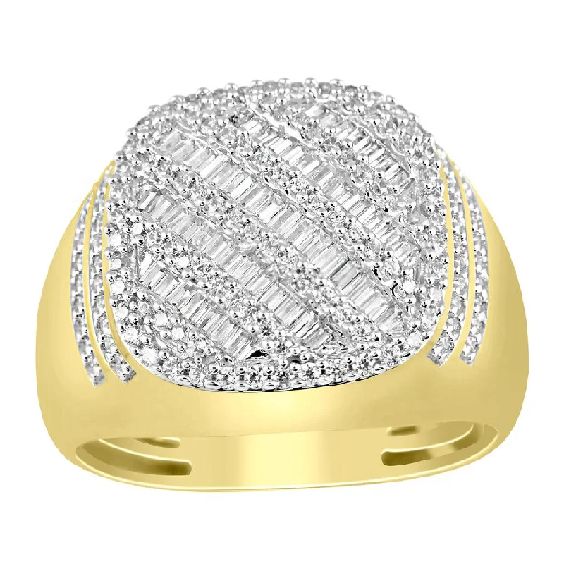 Women’s hand-crafted ring-MEN'S RING 1.00CT ROUND/BAGUETTE DIAMOND 10K YELLOW GOLD