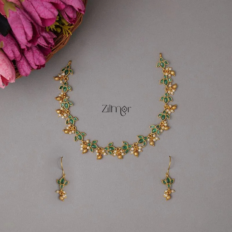 Women’s elegant drop earrings-Premium Antique Lotus choker with Earrings -SN100477