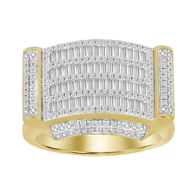 Women’s round cut engagement ring-MEN'S RING 1.00CT ROUND/BAGUETTE DIAMOND 10K YELLOW GOLD