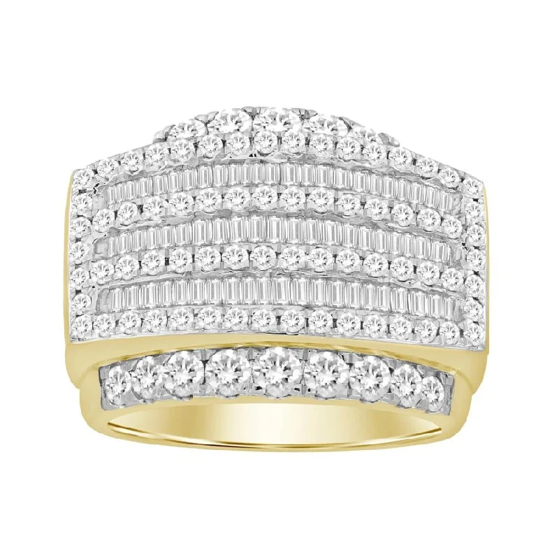 Women’s wedding ring set-MEN'S RING 3.00CT ROUND/BAGUETTE DIAMOND 10K YELLOW GOLD