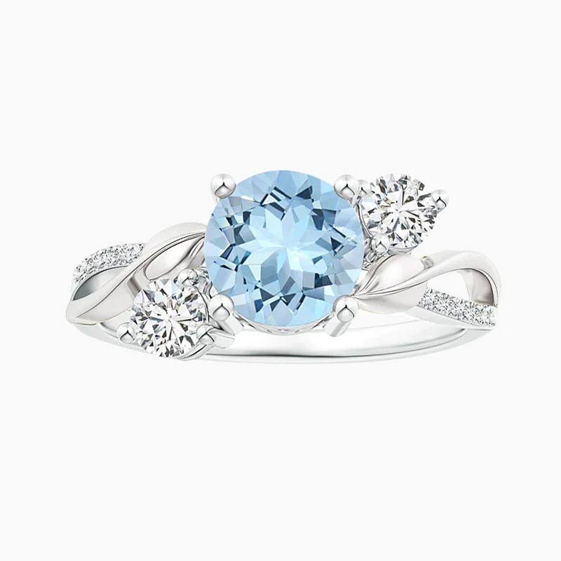 Women’s diamond-studded ring-925 Sterling Silver Aquamarine Twist Vine Ring