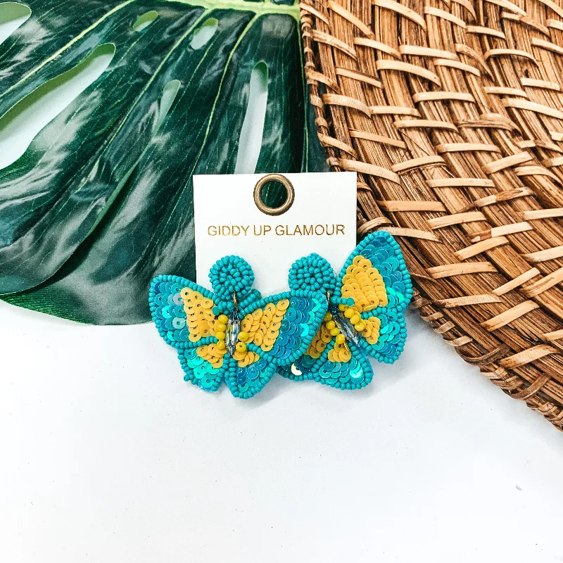 Women’s minimalist hoop earrings-Beautiful as a Butterfly Earrings in Turquoise and Yellow