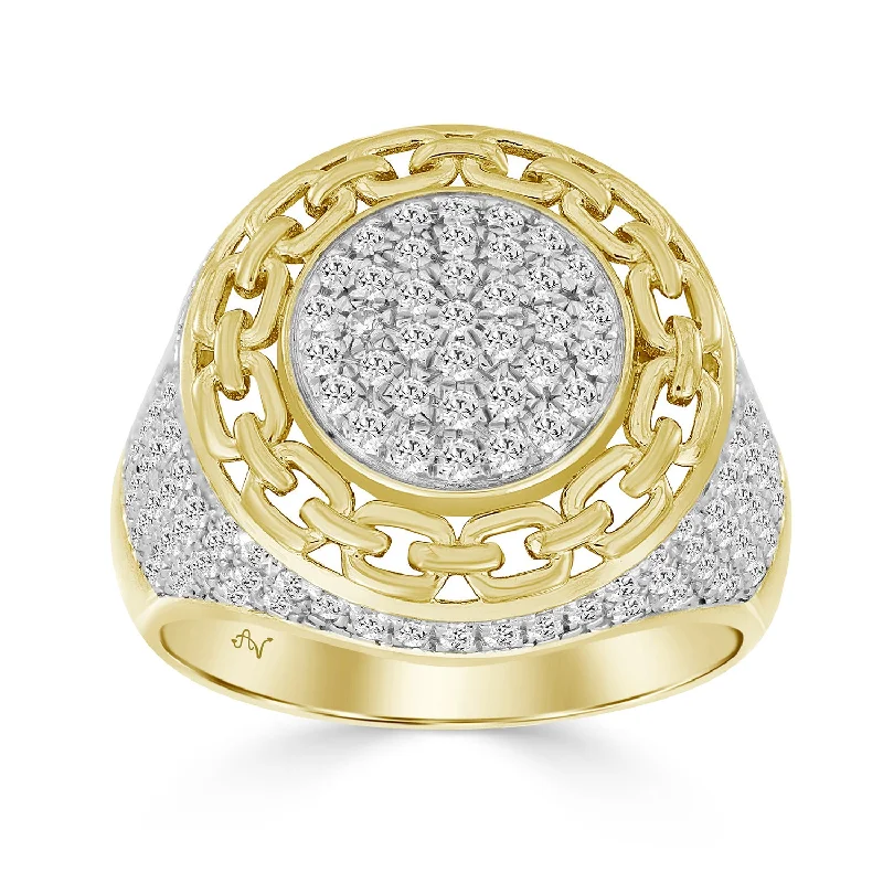 Women’s pearl ring-MEN'S RING 1.50CT ROUND DIAMOND 10K YELLOW GOLD