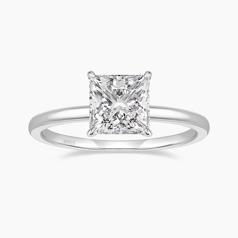 Women’s gemstone ring-925 Sterling Silver Princess Cut Cubic Zirconia Promise Ring