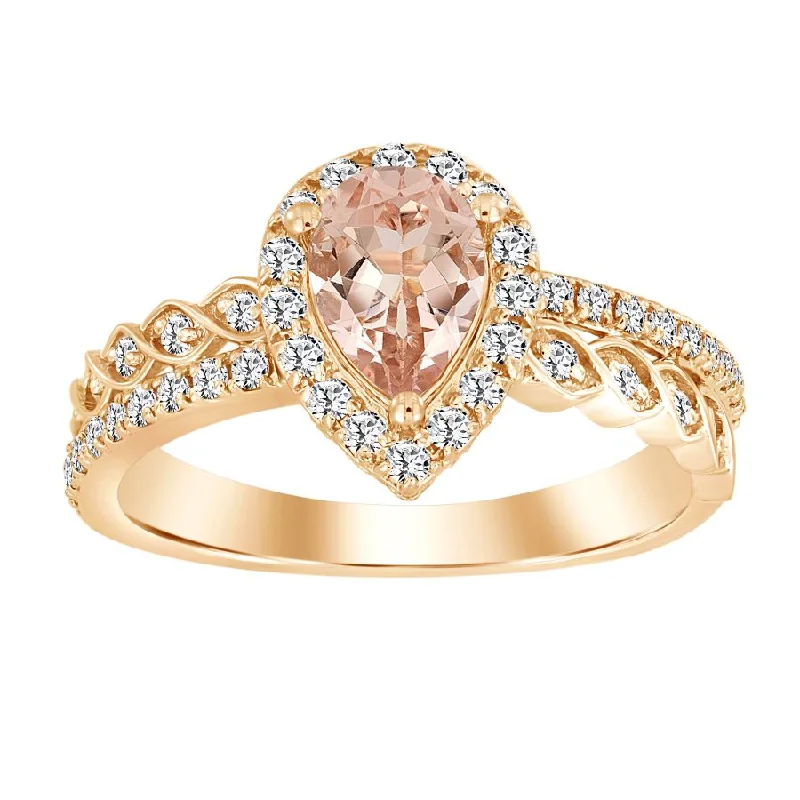 Women’s stackable silver rings-LADIES RING 1.10CT ROUND/PEAR DIAMOND 14K ROSE GOLD (SI QUALITY)