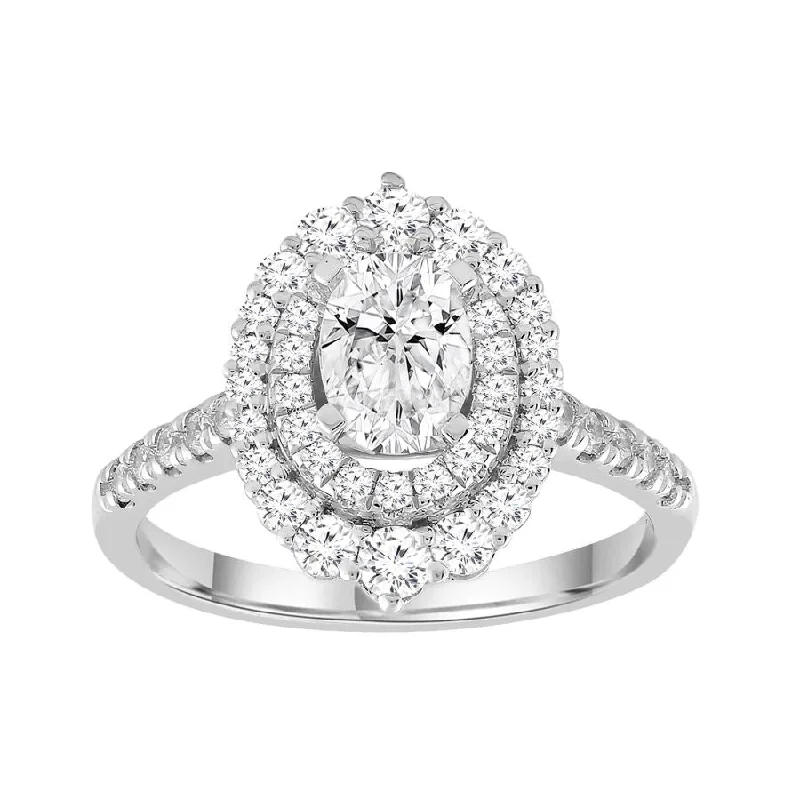 Women’s geometric ring-LADIES RING SEMI MOUNT 0.75CT ROUND DIAMOND 14K WHITE GOLD (CENTER STONE 1.00CT OVAL DIAMOND)