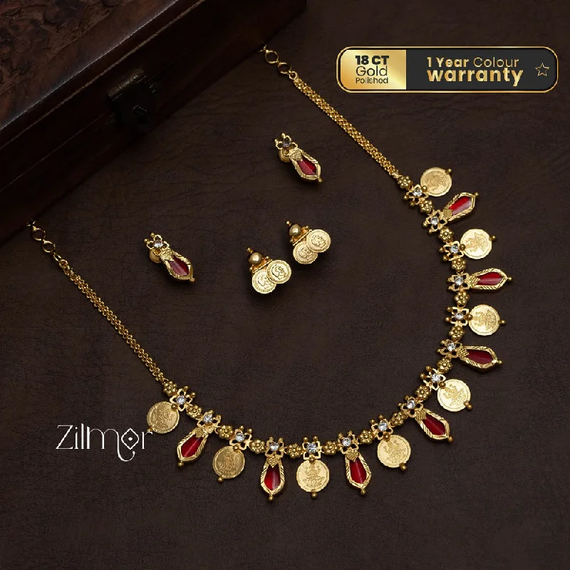 Women’s modern earrings-PP101638 - Gold tone Lakshmi coin & Nagapadam Necklace with Earrings set