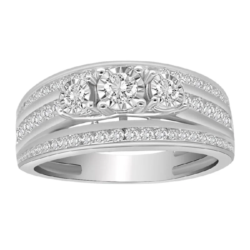 Women’s sterling silver ring-LADIES RING 0.75CT ROUND DIAMOND 10K WHITE GOLD