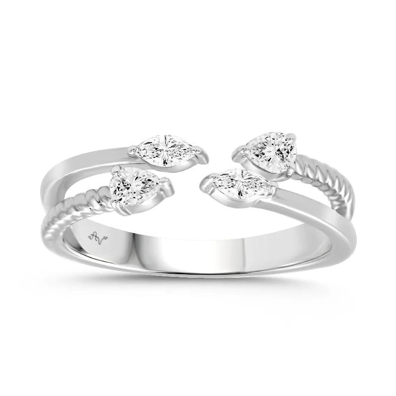 Women’s personalized ring-LADIES  RING 0.33CT PEAR/MARQUISE DIAMOND 14K WHITE GOLD