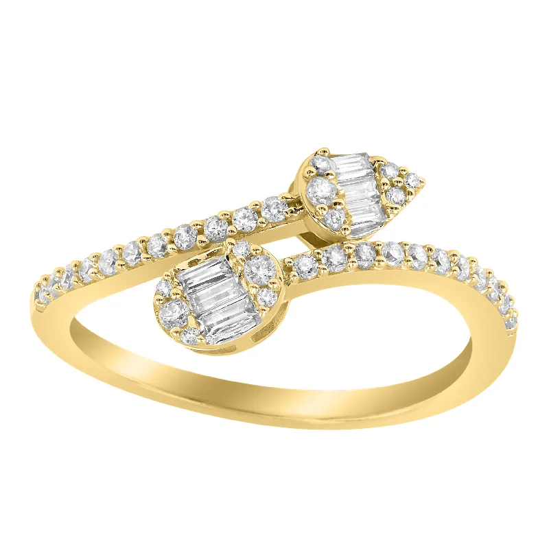 Women’s custom wedding ring-LADIES RING 0.33CT ROUND/BAGUETTE DIAMOND 14K YELLOW GOLD