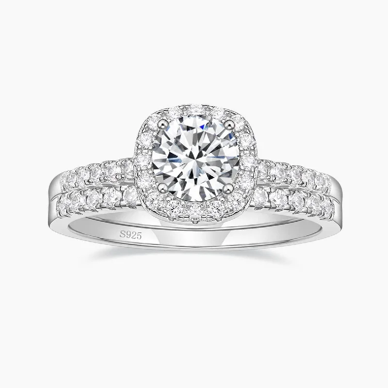 Women’s bold cocktail ring-925 Sterling Silver Bridal Round Cubic Zirconia Ring Set