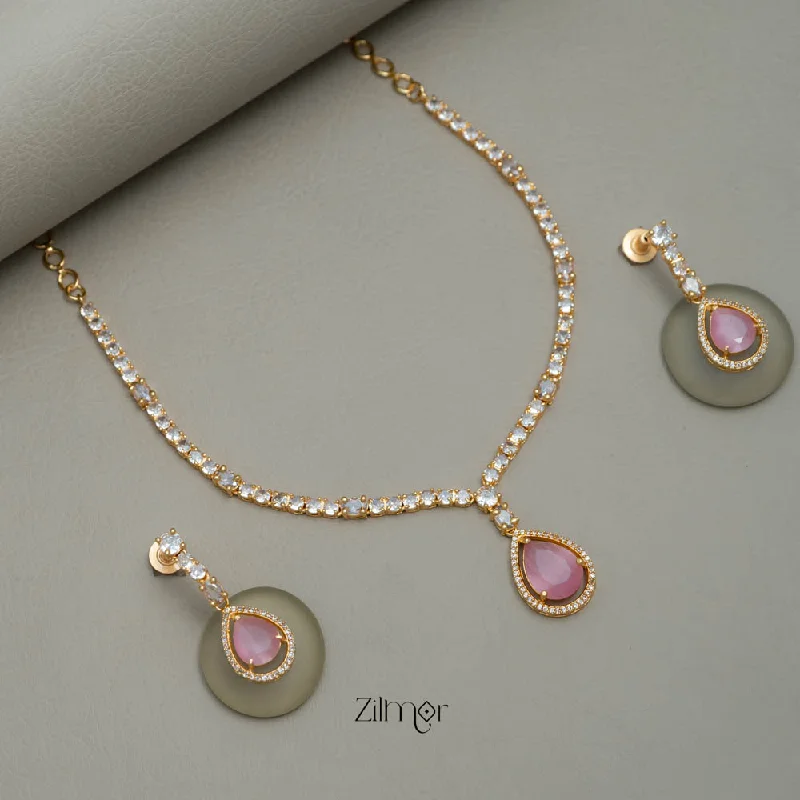 Women’s minimalist hoop earrings-SG101826 - Gold Tone AD Stone Necklace Earrings Set