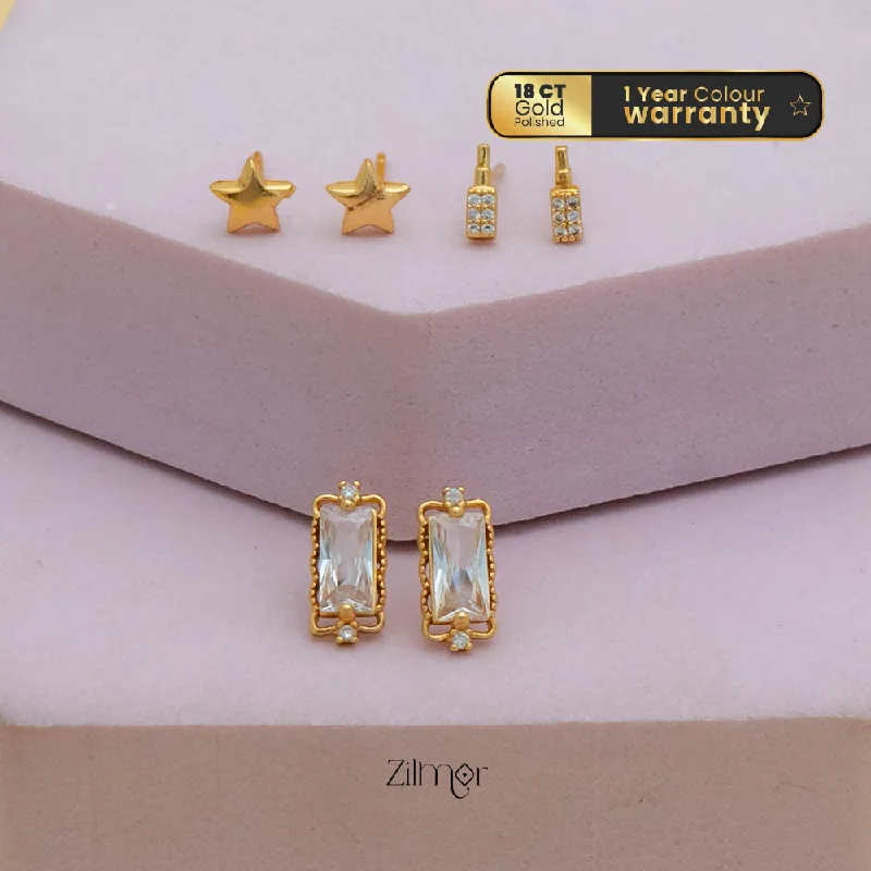 Women’s fashion earrings-PE101846  - Gold tone AD Stone Combo stud Earrings