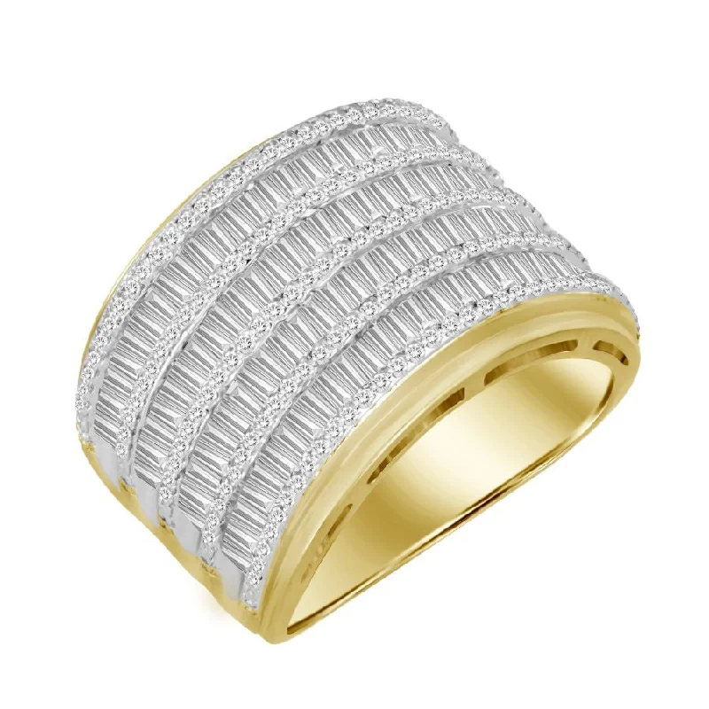 Women’s luxury wedding ring-MEN'S RING 2.00CT ROUND/BAGUETTE DIAMOND 10K YELLOW GOLD