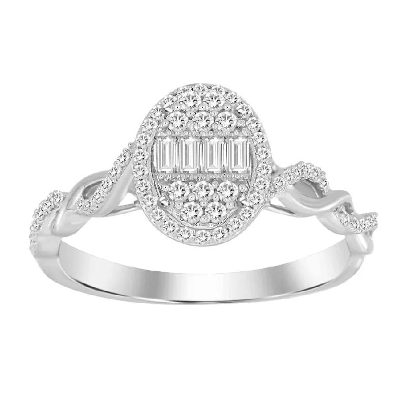 Women’s chic fashion ring-LADIES RING 0.25CT ROUND/BAGUETTE DIAMOND 10K WHITE GOLD