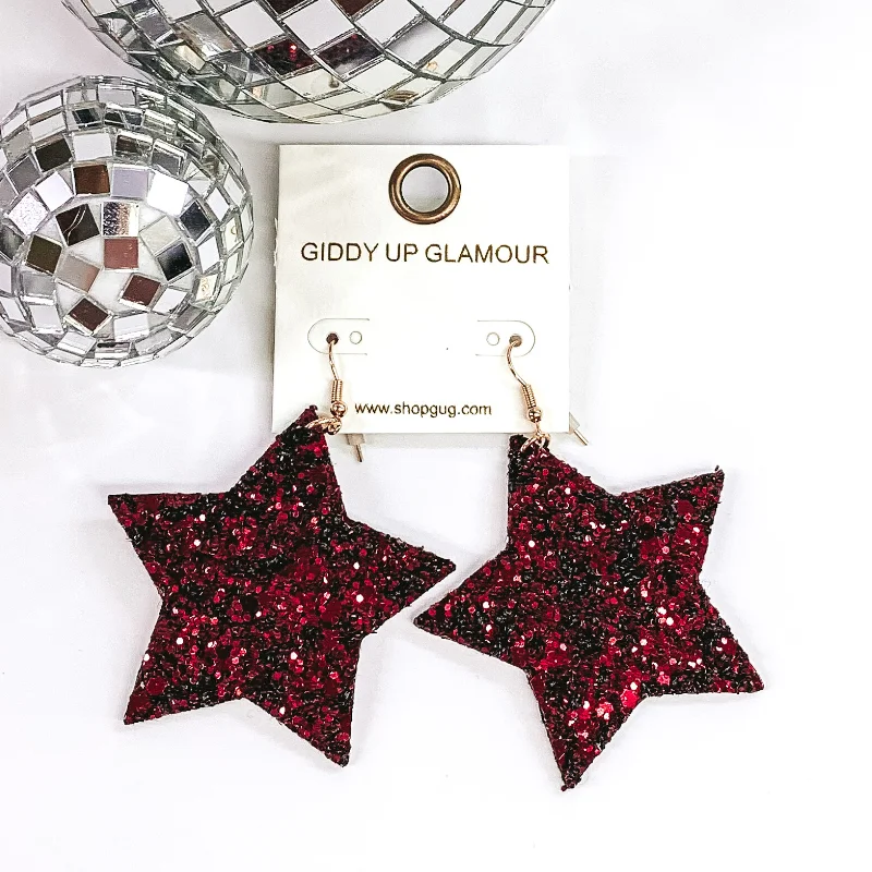 Women’s custom jewelry earrings-Glitter Star Earrings in Burgundy