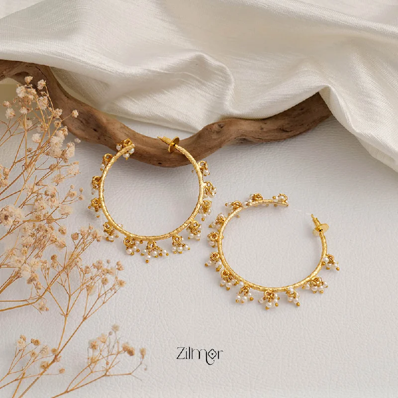 Women’s gold hoop earrings-Pearl Clustering Hoops Earrings - AS100427