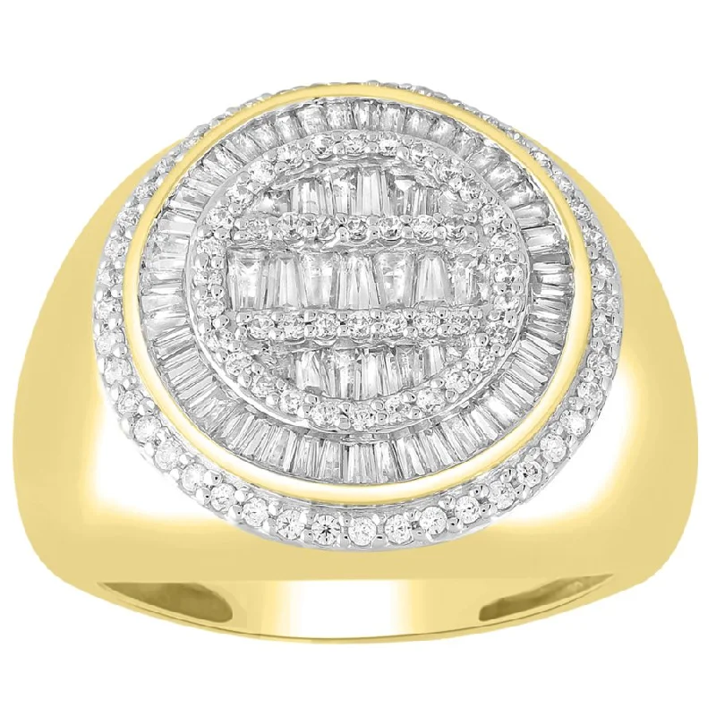 Women’s hand-crafted ring-MEN'S RING 1.50CT ROUND/BAGUETTE DIAMOND 10K YELLOW GOLD