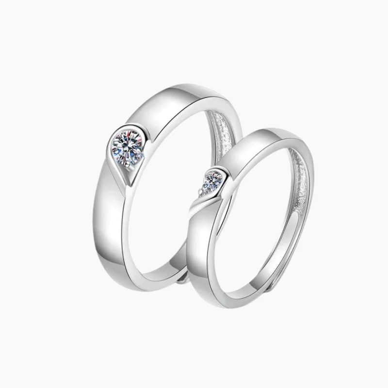 Women’s diamond solitaire ring-His and Her Heart Puzzle Matching Adjustable Couple Ring