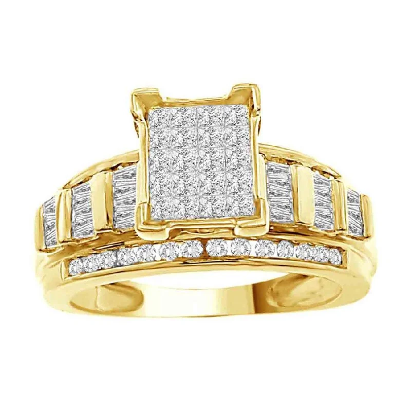 Women’s minimalist engagement ring-LADIES RING 1.00CT ROUND/PRINCESS/INV/BAGUETTE DIAMOND 10K YELLOW GOLD