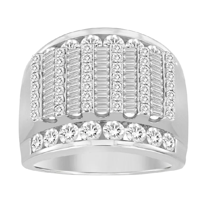 Women’s high-quality diamond ring-MEN'S RING 3.00CT ROUND/BAGUETTE DIAMOND 10K WHITE GOLD