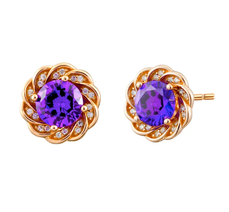 Women’s bridal hoop earrings-Victorian Amethyst Crystal Pave Stud Earrings