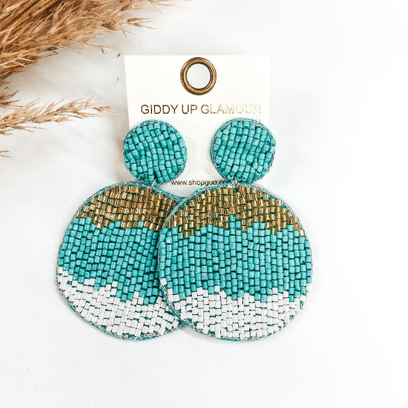 Women’s heart-shaped earrings-Ombre Circle Drop Post Earrings in Turquoise