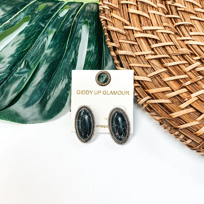 Women’s multi-stone earrings-Oval Stone Stud Earrings in Black