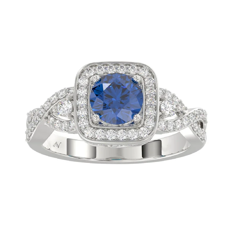 Women’s dainty ring-LADIES RING 1.30CT ROUND DIAMOND 14K WHITE GOLD (CENTER STONE TANZANITE ROUND DIAMOND-0.75CT)