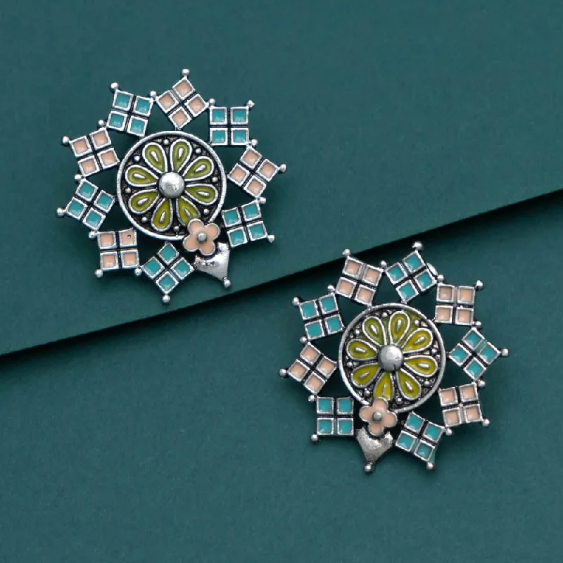 Women’s anniversary earrings-Silver Plated Mandala Stud Earrings - PT100250