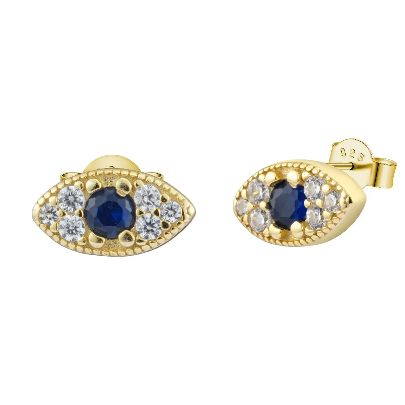 Women’s bridal earrings-Gold Dainty Evil Eye Crystal Pave Stud Earrings