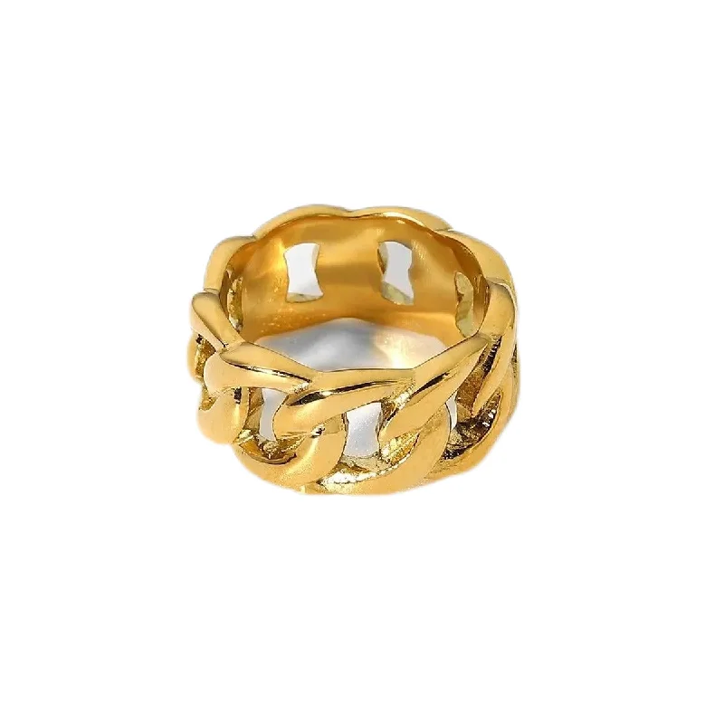 Women’s fashion jewelry ring-Gold Chunky Chain Ring