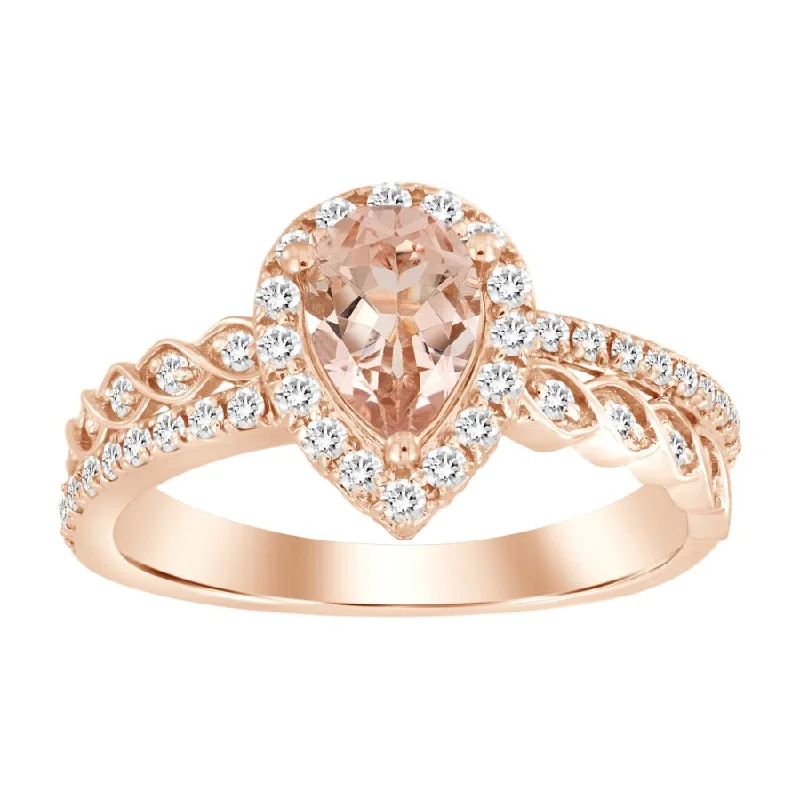 Women’s luxury gemstone ring-LADIES RING 1.00CT ROUND/PEAR DIAMOND 10K ROSE GOLD