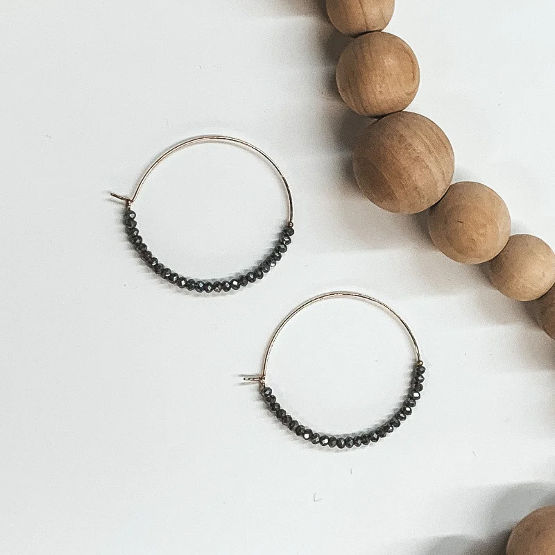 Women’s handmade earrings-Bubbly Bliss Gold Hoops in Black