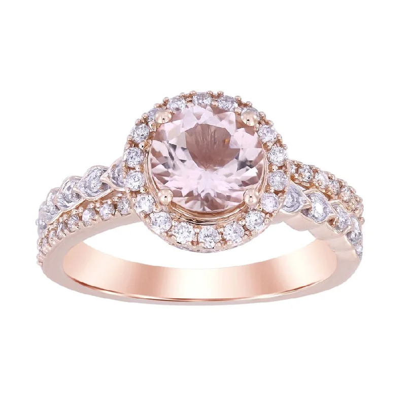 Women’s art deco ring-LADIES RING 1.70CT ROUND DIAMOND 14K ROSE GOLD  (PEACH MORGANITE 1.20)