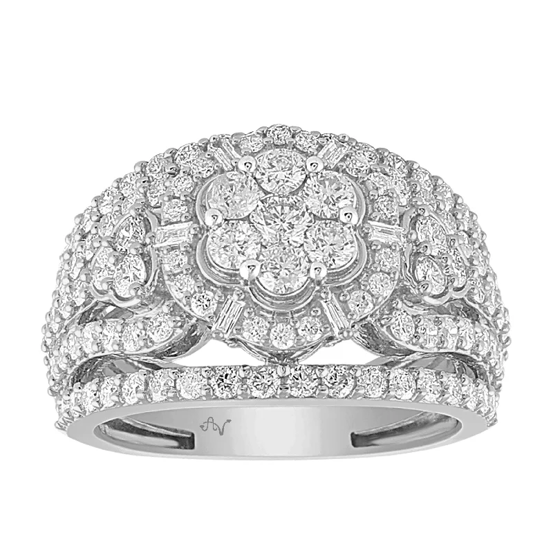 Women’s wedding band-LADIES  RING 2.00CT ROUND/BAGUETTE DIAMOND 10K WHITE GOLD