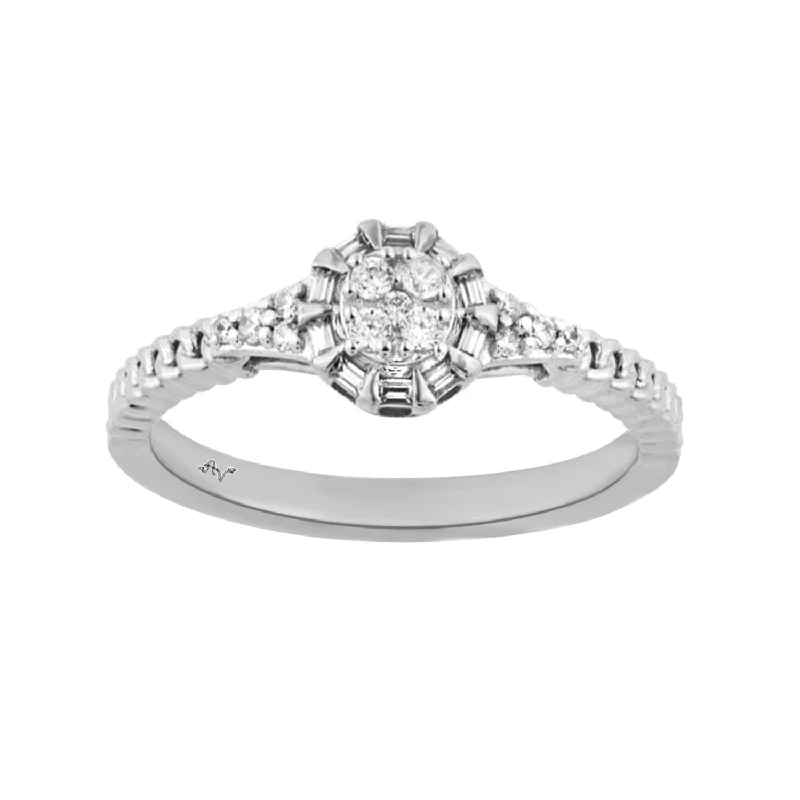 Women’s vintage ring-LADIES RING 0.15CT ROUND/BAGUETTE DIAMOND 14K WHITE GOLD