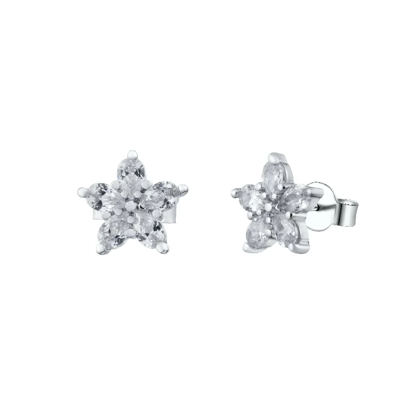 Women’s simple stud earrings-Sparkling Snowflake Flower Crystal Pave Stud Earrings