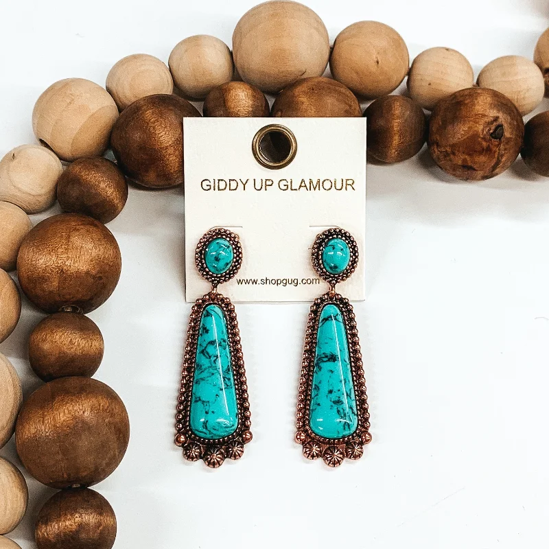 Women’s retro earrings-Tennessee Travels Drop Earrings in Copper Tone and Turquoise