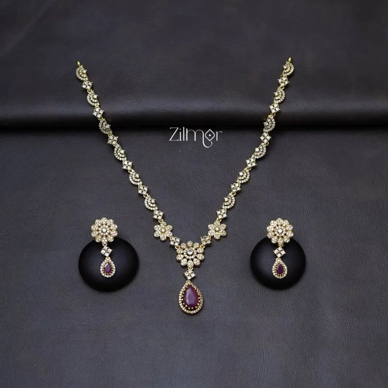 Women’s heart-shaped earrings-SN101288 - AD Necklace with matching Earrings