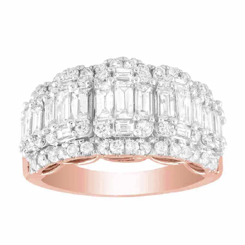 Women’s custom ring-LADIES RING 2.00CT ROUND/BAGUETTE DIAMOND 14K ROSE GOLD