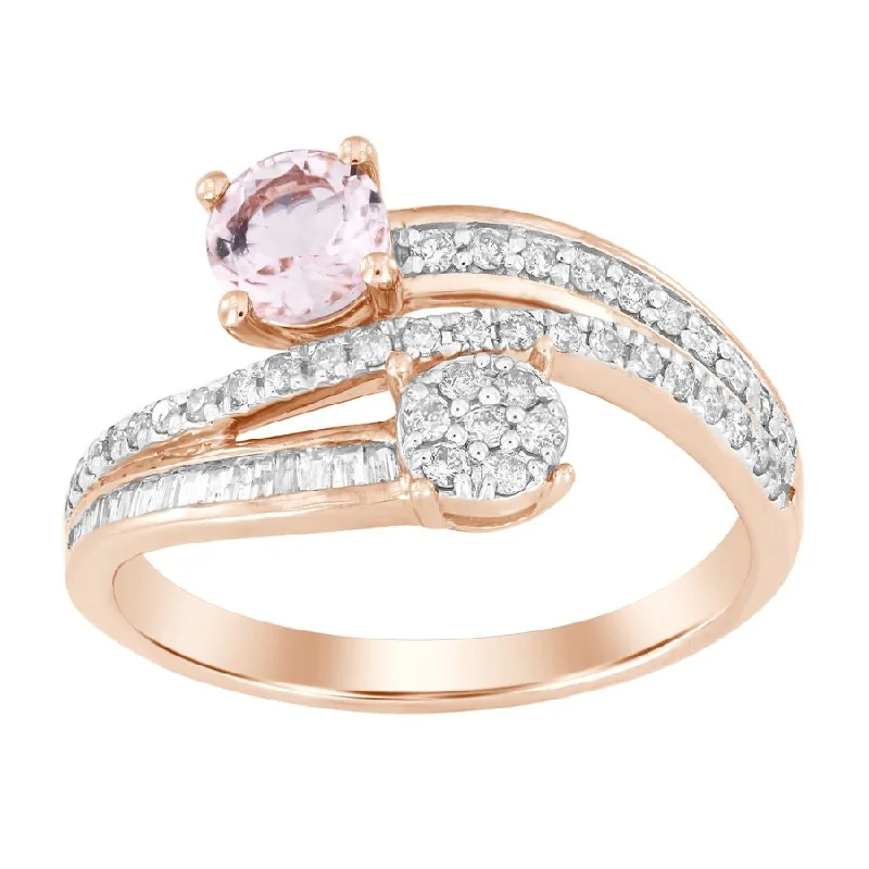 Women’s custom gemstone ring-RING 0.90CT ROUND/BAGUETTE DIAMOND 10K ROSE GOLD