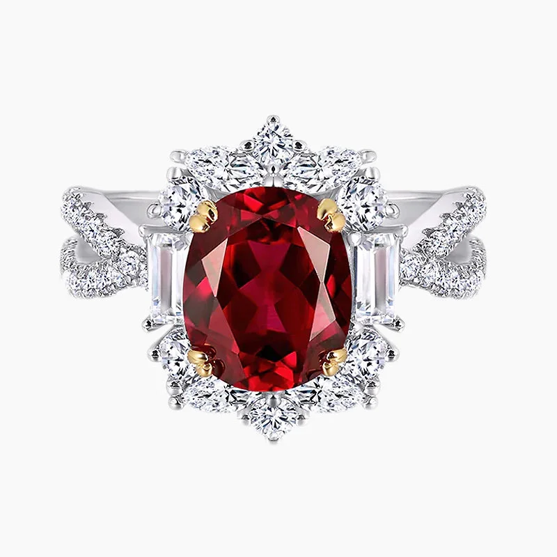 Women’s romantic ring-Vintage Oval Ruby Sterling Silver Ring