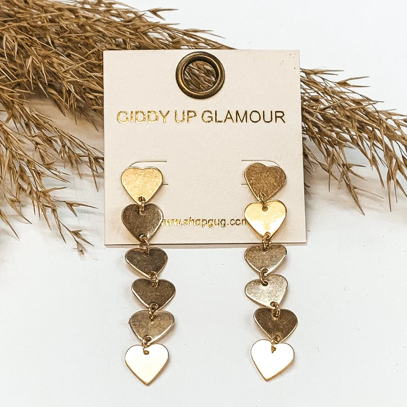 Women’s hoop stud earrings-Falling Hearts Earrings in Gold