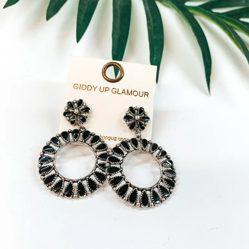 Women’s luxury fashion earrings-Circle Cluster Post Earrings with Circle Cluster Outline Drop in Black