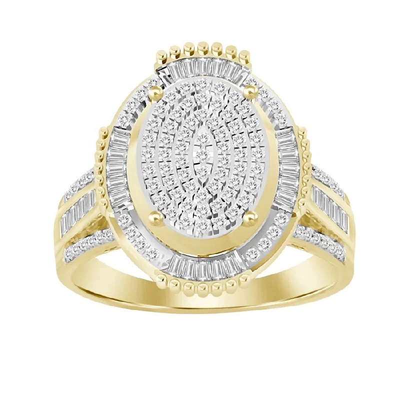 Women’s wedding ring with diamonds-LADIES RING 0.50CT ROUND/BAGUETTE DIAMOND 10K YELLOW GOLD