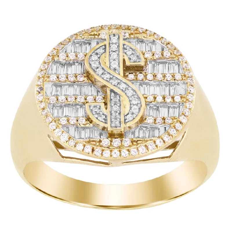 Women’s stackable diamond rings-MEN'S RING 0.50CT ROUND/BAGUETTE DIAMOND 10K YELLOW GOLD